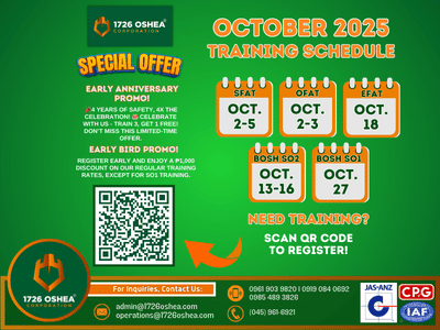 OCTOBER 2025 TRAINING SCHEDULE – 1726 OSHEA Corporation