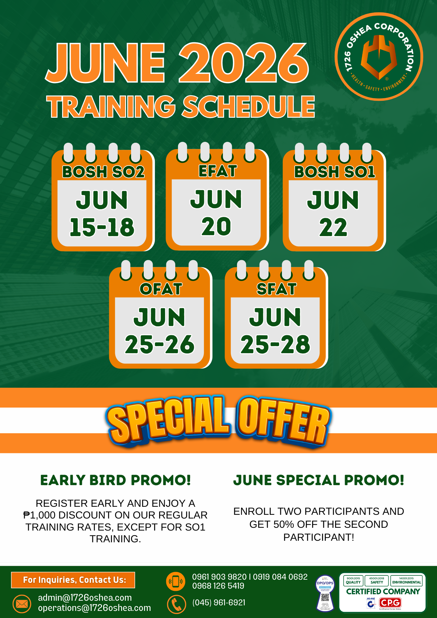 JUNE 2026 TRAINING SCHEDULE
