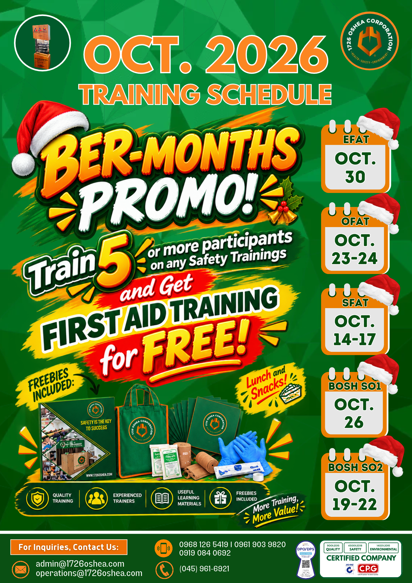 OCTOBER 2026 TRAINING SCHEDULE